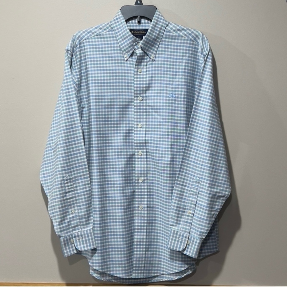 BROOKS BROTHERS size M Blue White Check Button Down Long Sleeve Cotton Shirt